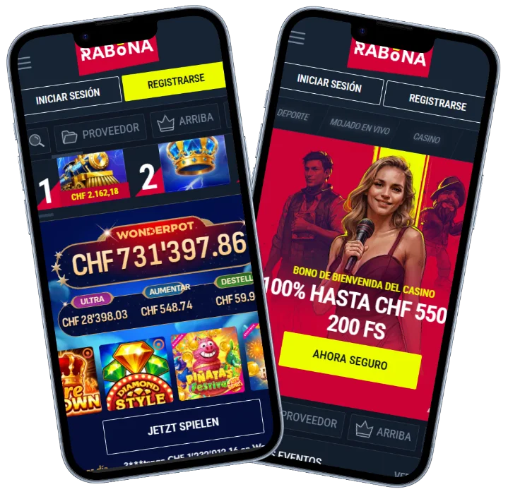 Rabona Casino aplicación móvil con juegos, registro y bonos de bienvenida