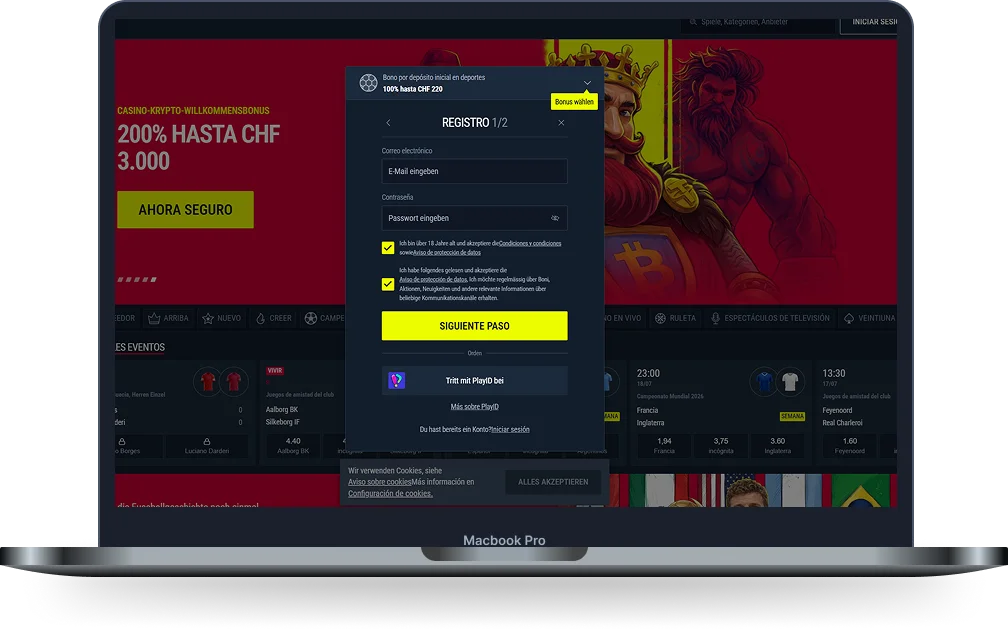 Rabona Casino formulario de registro para crear una cuenta en la plataforma